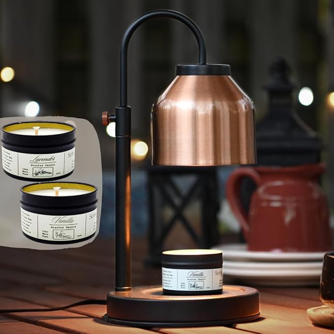 Candle Warmer Lamp with Timer & Dimmer, Copper Shade with 2 Scented Candles & 2 Bulbs, Gifts for Women, Mom, or Housewarming – Home Decor