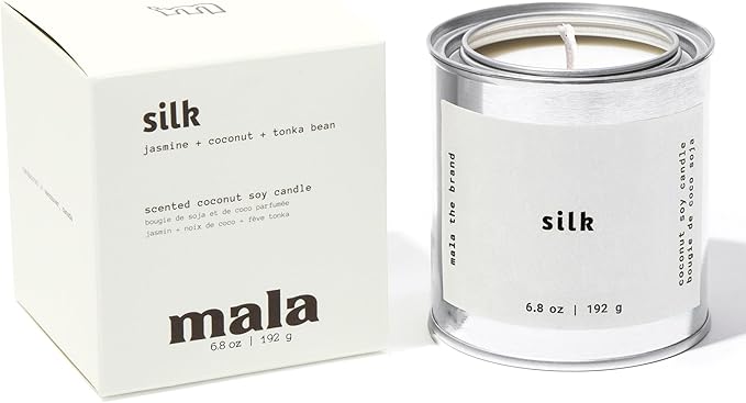 MALA Scented Silk Tonka Bean Jasmine & Coconut Candle for Home – Aromatherapy Scented Candle – Vegan Soy – 45 Hour Clean Burn – Organic Non Toxic Candles – Cozy Room Decor – 6.8 oz