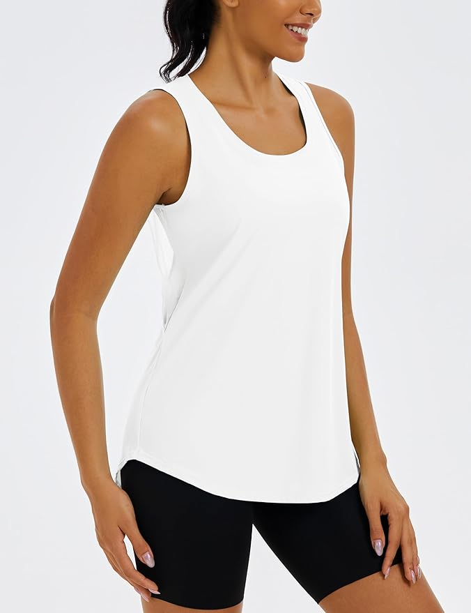 MAGCOMSEN Womens Workout Tops Racerback Tank Tops Mesh Back Breathable Sleeveless Quick Dry Running Athletic Shirts