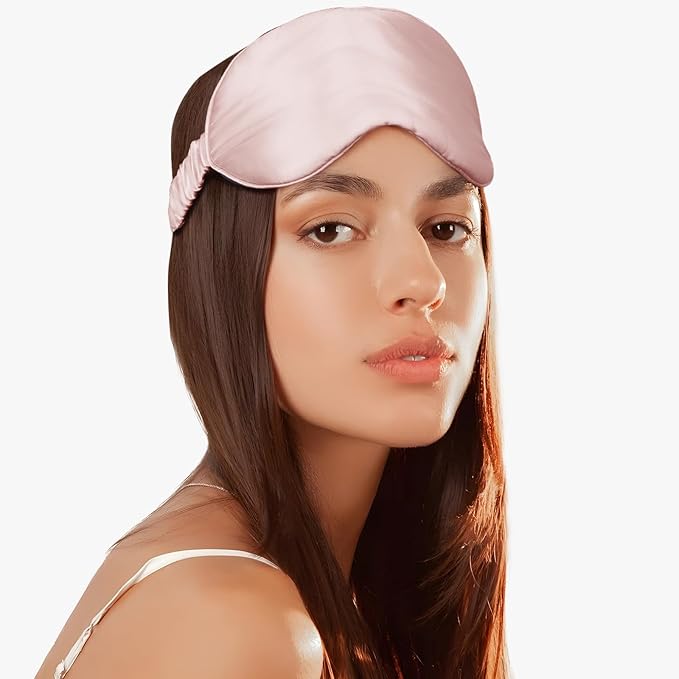 Silk Eye Mask for Sleep for Women/Men/Adults Blackout 100% Mulberry Silk Sleeping Mask for Travel/Plane/Side Sleeper with Elastic Strap,Pink