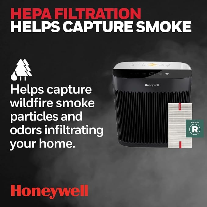 Honeywell HEPA Air Purifier for Home, 1733 Ft² Rooms in 1 hour, Air Quality Indicator, Auto Mode, Reduces Allergens, Dust, Pollen, Smoke, Pet Dander, Odors, Black, HPA5200