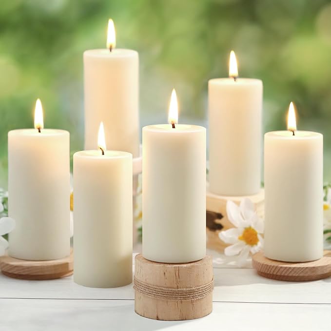 Natural Beeswax Pillar Candles,100% Pure Beeswax Candles-258 Hours Long Burning,Off-White Unscented Bees Wax Candles for Home,Prayer,Dripless Smokeless Organic Pillar Candles Bulk-2x4in-6 Pack