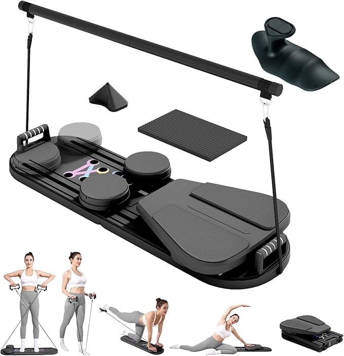 Pilates Board Reformer Premium 15-in-1 Upgraded Foldable - Portable Home Gym Digital Display, Resistance Bands,Balance Board and Timer - Ideal for Abs, Core and Full-Body Workout for Women