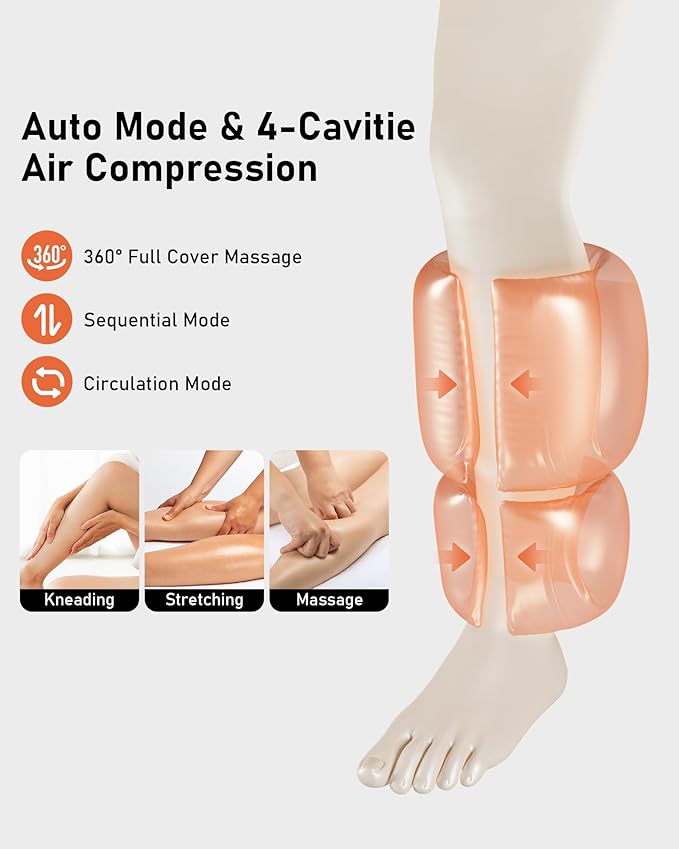 QUINEAR Rechargeable Calf Massager with Air Compression, Leg Massager for Circulation and Pain Relief, Portable Leg Massager with 6 Intensities & 3 Modes, Fast Recovery for Swelling, Relax for Gym