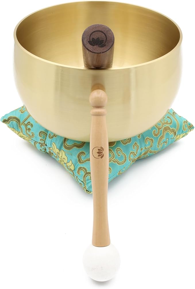 Tibetan Bell Bowl Set – 8-Inch Meditation Gong with Low Deep Singing Bowl Chime & High Vibrations - Tap to relax, Sound Healing with 2 Mallets & 1 Cushion, ZenBalance Bowl - Lotus Edition by CircleUp