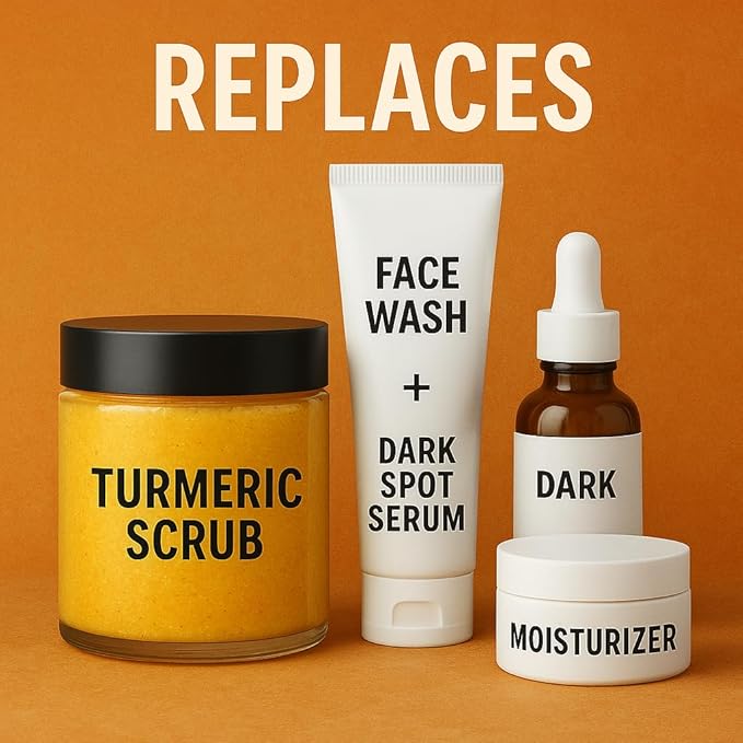 Vitamin C & Turmeric Body Scrub, Natural Face Exfoliator, Himalayan Salt with Coconut Oil, Jojoba Oil, Aloe Vera, Vitamin E, Cane Sugar