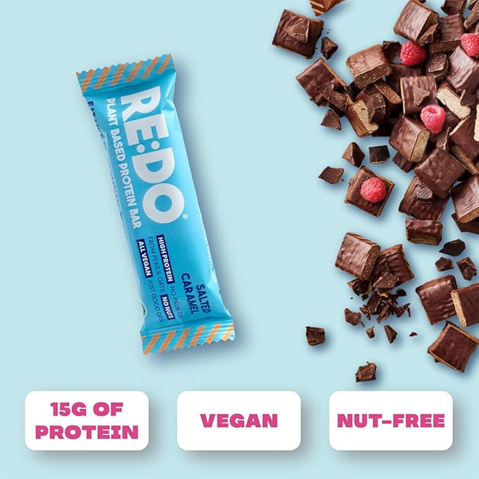 Re:Do Plant-Based Salted Caramel Protein Bars (9 Bars) 15g Vegan Protein, Dairy & Nut Free, No Palm Oil
