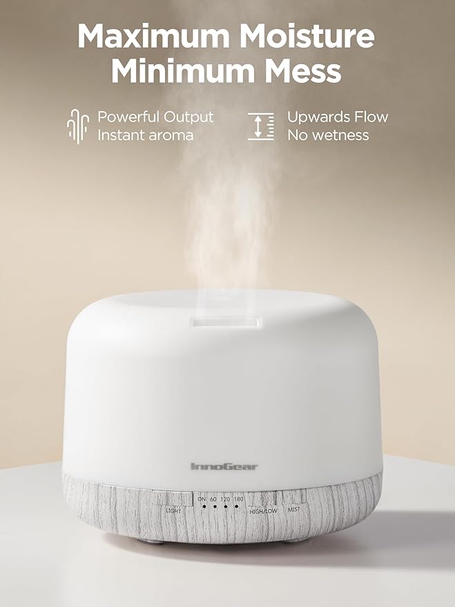 InnoGear Aromatherapy Diffuser & 10 Essential Oils Set, 500ml Essential Oil Diffuser with Remote Control Ultrasonic Cool Mist Scent Humidifier Vaporizer Auto-Off Timer for Room Office Home, White