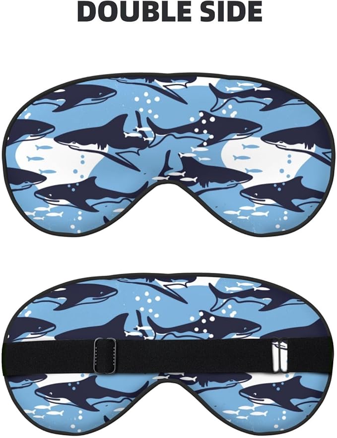 Sleep Eye Mask Abstract Blue Sharks and Fish Sleep Mask for Women Men Comfortable Eye Mask with Adjustable Strap Soft Eye Cover Blindfold for Travel Yoga Nap Shift Work