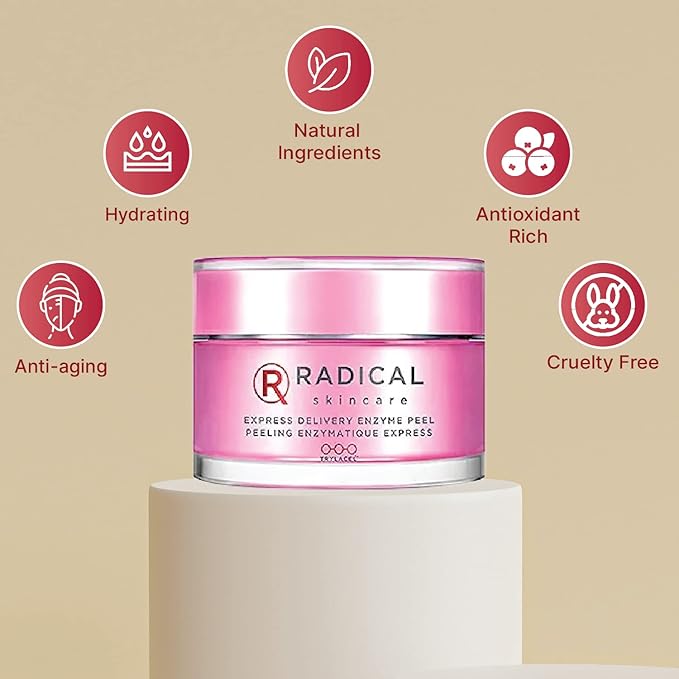 Radical Skincare Express Delivery Facial Enzyme Peel Mask Cleanser Exfoliator - Reveal Smooth, Supple, Polished Skin In Minutes | Paraben & Cruelty Free | Clinically Proven Results (1.7 oz, 2 Pack)