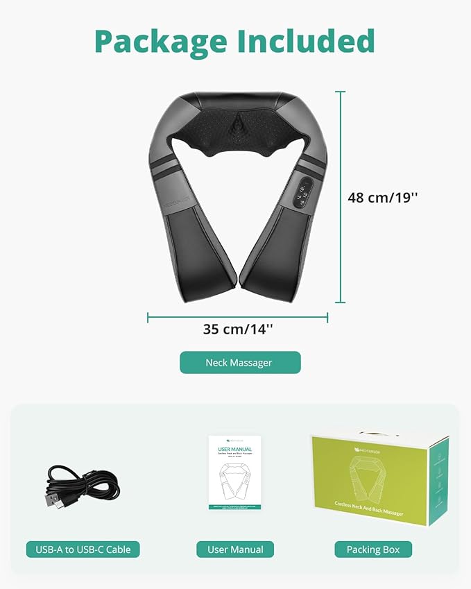 Medcursor Neck Massager with Heat for Pain Relief Deep Tissue, Rechargeable, Shiatsu Neck and Shoulder Massager, Ideal Gifts for Men, Women, Mom & Dad