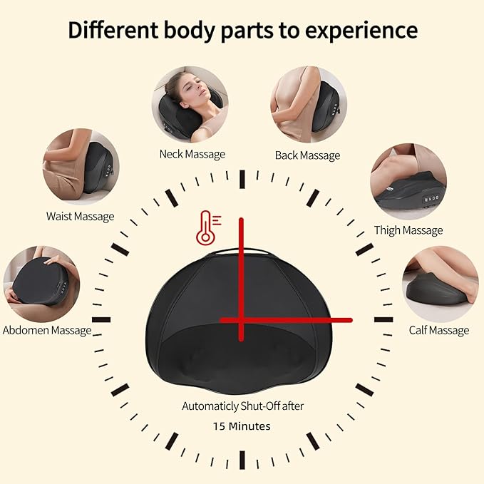 Corded Back Massager with Heat Plug-in Full Body Shiatsu Neck Massage Deep Kneading for Neck Shoulder Leg Waist, Gift for Women and Men for Office, Home, Black