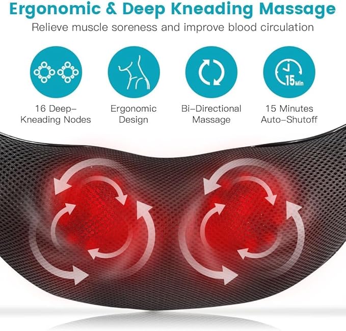 Neck and Back Massager, Shiatsu Neck and Shoulder Massager for Pain Relief Deep Tissue, Kneading Electric Shoulder Massagers for Home, Office, Ideal Gifts for Family, Gifts for Mom