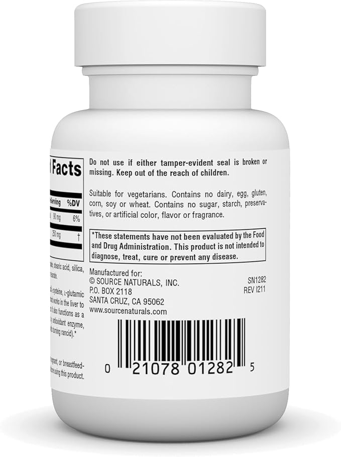 Source Naturals Glutathione, Supplement for Liver Support, 250mg - 30 Tablets
