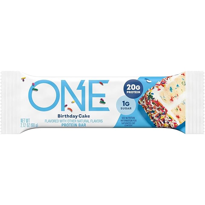 ONE Protein Bars, Birthday Cake, Gluten Free with 20g Protein and 1g Sugar, Pantry Staples, 2.12 oz (12 Count)