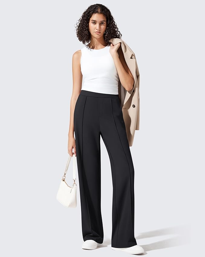 G4Free ShiftReady Women's Yoga Dress Pants with Pockets Wide Leg Business Casual Slacks High Waist Lounge Trousers