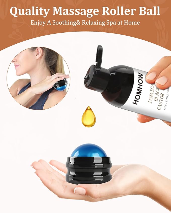 Castor Oil Pack Wrap & Organic Castor Oil (8fl.oz/237ml), Caster Oil Wrap with Roller Ball, Reusable Caster Oil Packs for Neck, Stomach and Entire Body