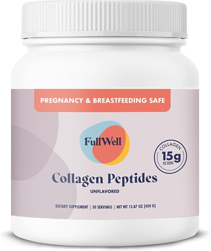 FullWell New Hydrolyzed Collagen Peptides, Breastfeeding & Pregnancy Safe Grass-Fed Collagen Powder for Women, 15g Unflavored Collagen, 30 Servings