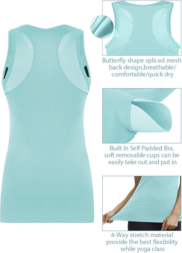 Disbest Yoga Tank Top, Women's Performance Stretchy Quick Dry Sports Workout Running Top Vest with Removable Pads