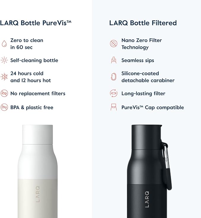 LARQ Bottle PureVis 25 oz - Self-Cleaning and Insulated Stainless Steel Water Bottle with UV Water Purifier and Award-winning Design | Reusable & Travel Friendly, Granite White