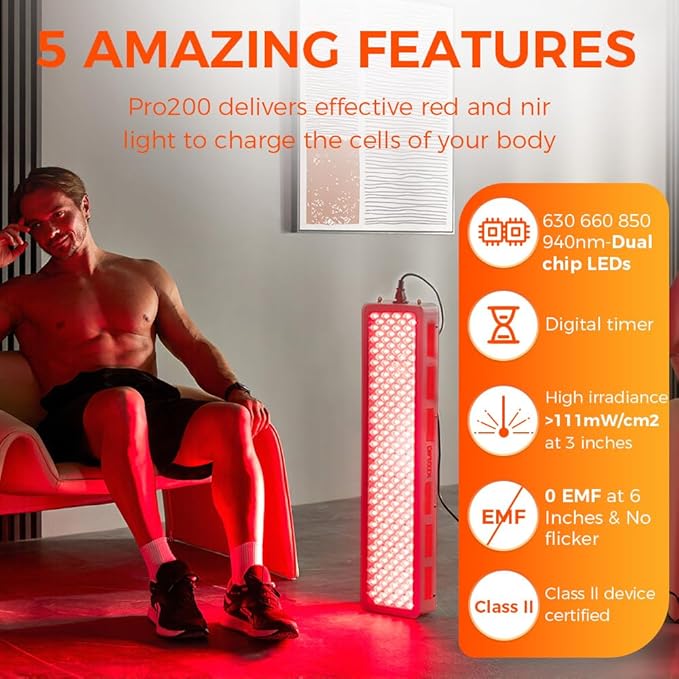 BestQool Red Light Therapy Device for Body, Face. 4 Wavelengths Full Body Near Infrared Light Therapy, Dual Chip 200 Clinical Grade LEDs, High Power Panel for Recovery, Skin Health, Pain. 340W.
