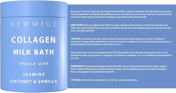 Creamy Coconut Collagen Milk Bath Soak Powder Moisturize & Soften Skin – Vanilla Jasmine Luxury Spa Bubble Bath Salt Mother's Birthday Christmas Relaxation Gifts for Women Perfect Stocking Stuffers