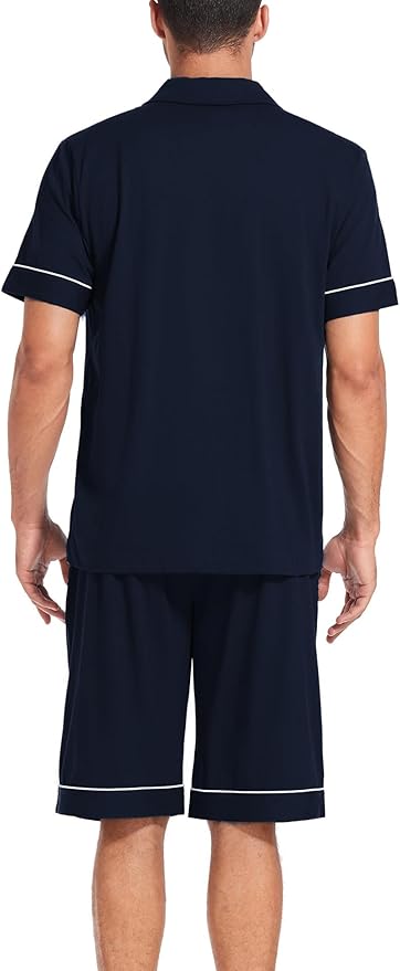 COLORFULLEAF Men's 100% Cotton Short Sleeve Pajama Sets Button Down Notched Collar Sleepwear Soft Lounge Pjs with Pockets