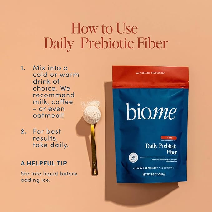 Daily Prebiotic Fiber Powder Chai - 7g Per Serving - Soluble & Insoluble Fiber Supplement Powder for Women & Men - Digestive Health & Gut Health - GLP-1 Friendly, Sugar Free - 30 Servings