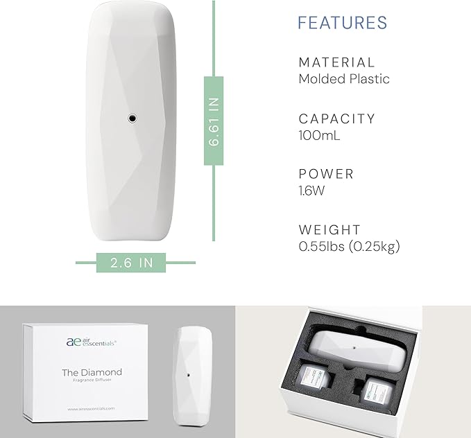 The Diamond Gift Set, Smart Scent Air Machine Kit, Cold & Waterless Fragrance Oil Diffuser with 2 Signature Scents & Bluetooth Control, Herbal & Citrus Aromas, White