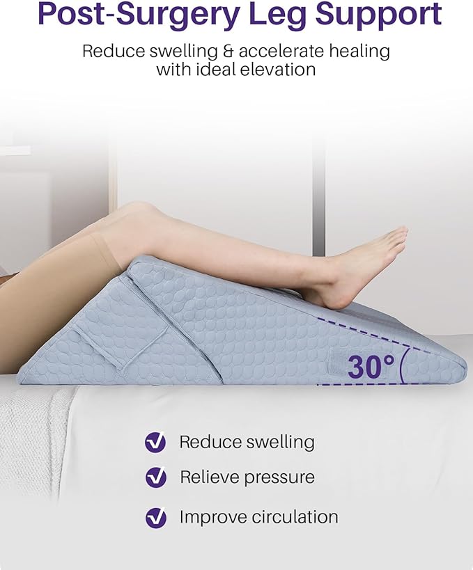 Adjustable Wedge Pillow for Sleeping Apnea, Acid Reflux Relief, Back Pain, Snoring & Post Surgery Recovery, Memory Foam Bed Wedge Pillow with Removable Washable Cover & Handle-Grey 9 & 12 Inch