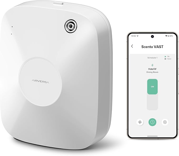 Airversa Smart Scent Air Machine with 400mL Capacity Up to 2000 sq ft Waterless Diffuser for Essential Oils for Home and Commercial Spaces, Aromatherapy Scent Diffuser for Large Rooms, White ANA