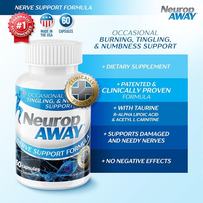NeuropAWAY Nerve Support Supplement, R-Alpha Lipoic Acid to Help Provide Nerve Relief and Health in as Little as 5 Days, Acetyl-L-Carnitine, Taruine, Vitamin B12, L-Citrulline 60 Capsules