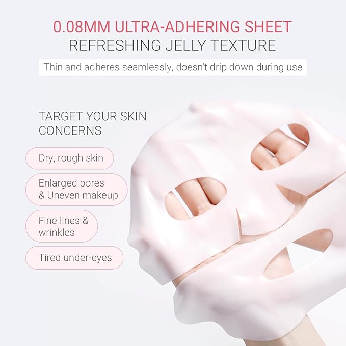 tenzero Rose Peptide Collagen Mask Pack 3 Sheets x 30g, Overnight Hydrogel Mask, Deep Hydrating, Elasticity Enhancing, Anti Wrinkle Lifting, Firming, Nourishing with Collagen, Rose Peptides