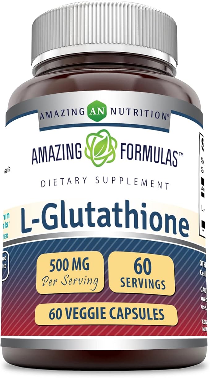 Amazing Formulas Reduced L-Glutathione Supplement | 500 Mg Per Serving | Veggie Capsules | Non-GMO | Gluten Free | Made in USA (1 Pack | 60 Count)