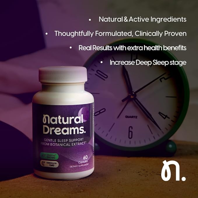 Univera 1mg Melatonin, Natural Dreams, Botanical & Herbal Ingredients, Support Sleep Quality, Refresh Morning, 250mg Maizinol, Sleep Aid (60 Capsules, 30 Day Supply)