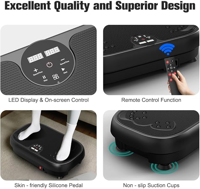Relife Vibration Plate Exercise Machine Fitness Platform Whole Body Shaker Vibrate Stand Board Lymphatic Drainage Shaking for Weight Loss Fat Burning with 2 Resistance Bands Home Gyms Workout,400Lbs.
