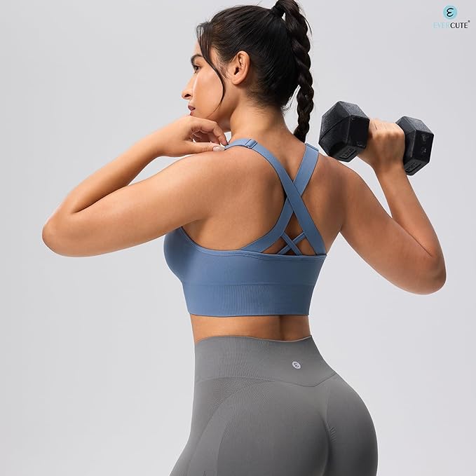 Evercute Sports Bra for Women Padded Medium Support Criss Cross Strappy Bras Seamless High Impact Yoga Exercise Athletic Bras