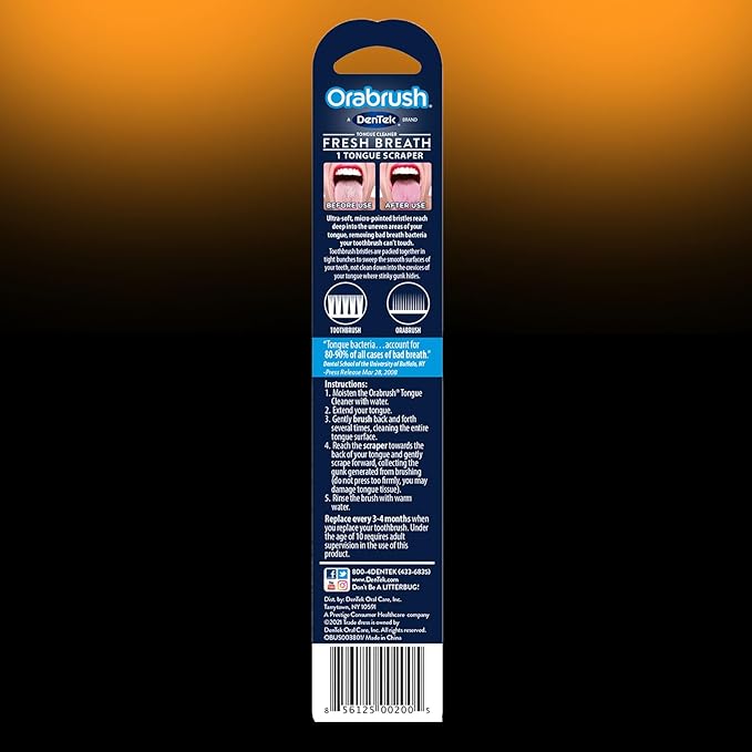 DenTek Orabrush Tongue Scraper, Gentle Tongue Cleaner Brush for Fresh Breath, 2 Count