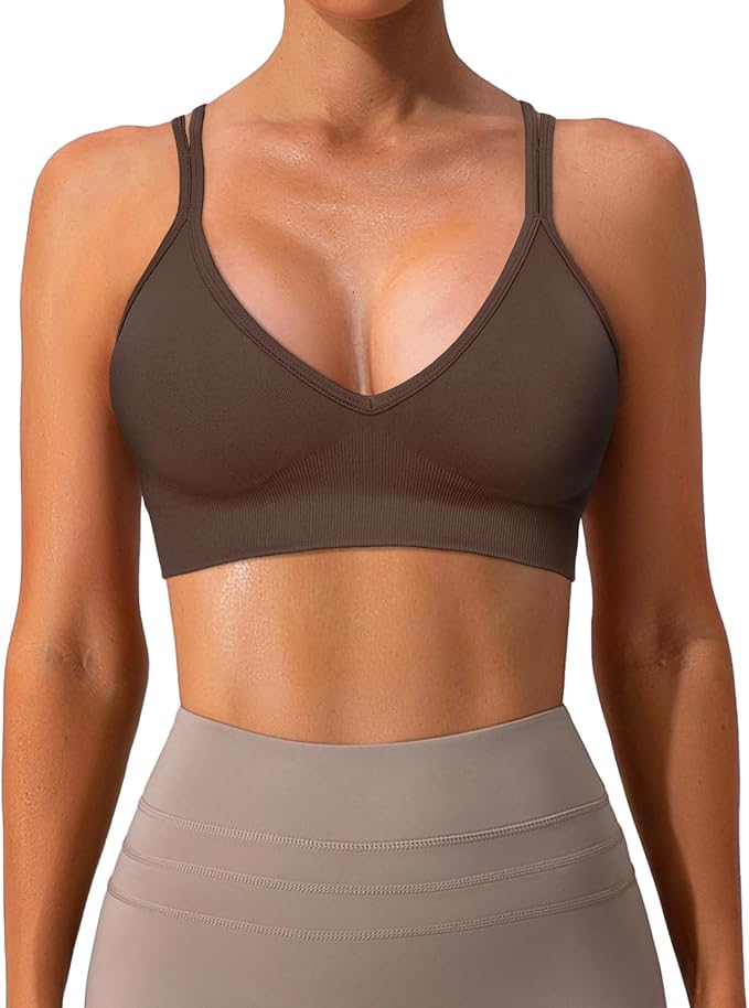 Sports Bra for Women V-Neck Strappy Criss Cross Yoga Bra Padded Medium Support Workout Gym Athletic Fitness Bras 3 Pack