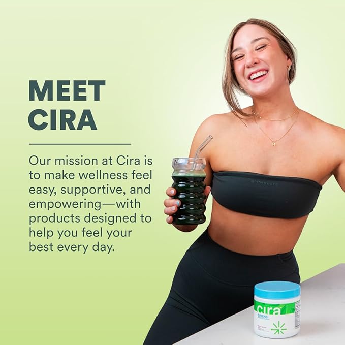 Cira Daily Greens - Naturally Sweetened, Organic Spirulina Superfood Powder with Premium, Antioxidant-Rich Ingredients for Debloating, Digestion, & Energy - Mango, 30 Servings