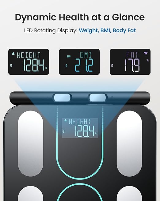 Scale for Body Weight, FSA&HSA Eligible, Digital Bathroom Scale with 8 Electrodes 28 Body Datas Dual Frequency BIA Measurement Smart Weight Scale Compatible with iOS & Android