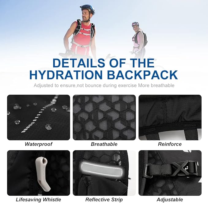 INOXTO Hydration Pack Backpack ,Water Backpack with 2L Leakproof Water Bladder, Running Hydration Vest for Man, Daypack for Cycling Motocross Climbing Trail Running