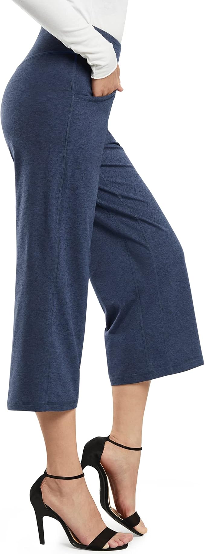 Promover Capri Pants for Women Wide Leg Yoga Cropped Pants with Pockets Loose Casual Summer Pants