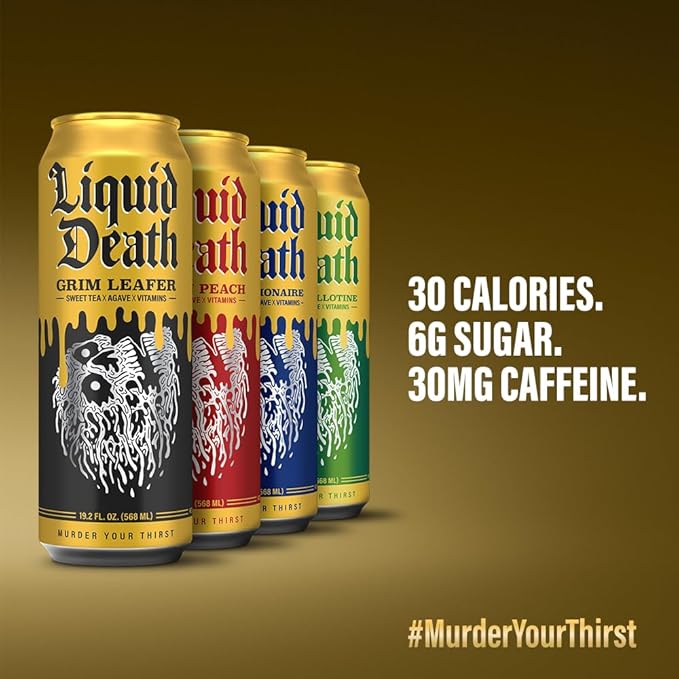 Liquid Death Iced Tea Variety 12-Pack (19.2 Oz Cans) (Grim Leafer, rest in Peach, Dead Billionaire, Green Guillotine)