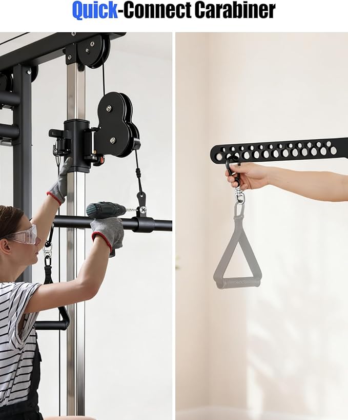 Multi-Grip LAT Pulldown Bar for Home Gym, Lat Pull Down Attachment with Swivel Bearings & Carabiners for Cable Machine Pulley System, Tricep Pushdown, Back Workout, Strength Training