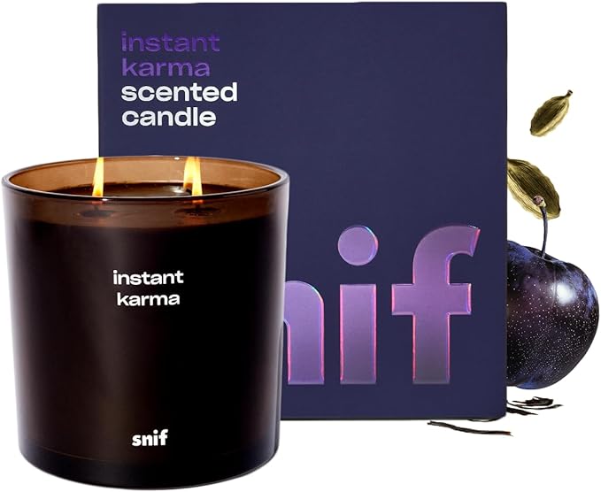 Instant Karma Luxury Scented Candle by Snif, Dark and Dreamy Scent, 200+ Hours, 100% Cotton Fiber Wicks, Soy Wax Blend, Non-Toxic, Vegan, 50 oz