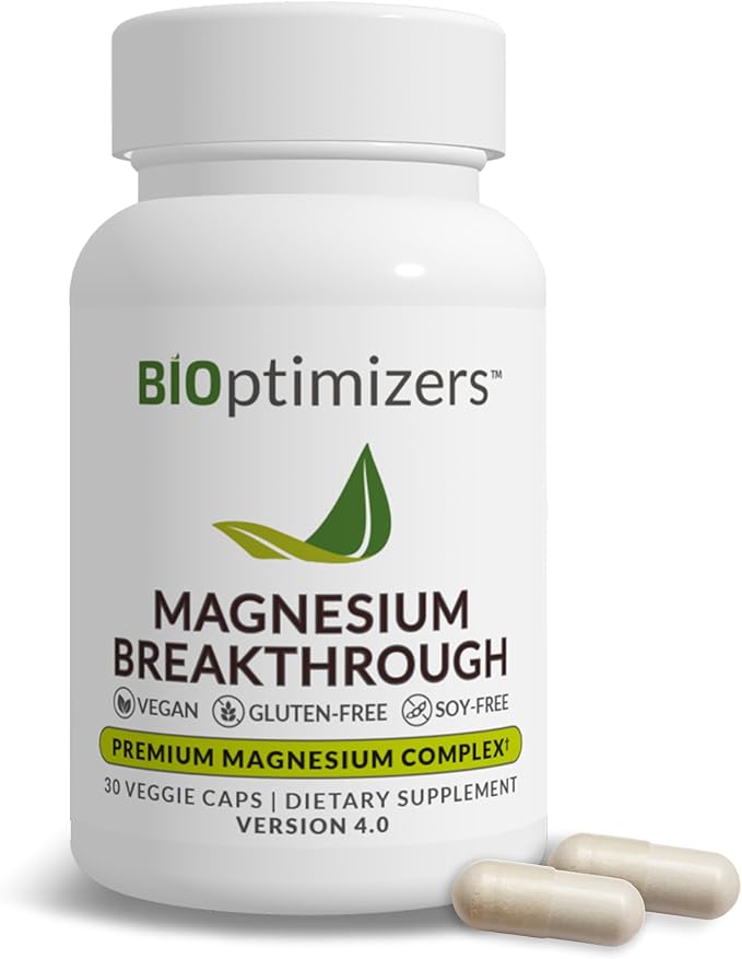 BIOptimizers Magnesium Breakthrough Complex Supplement with 7 Forms of Mg: Glycinate, Malate, Citrate, and More - Natural Support for Sleep and Cognitive Function - 30 Capsules- Calming Vitamins