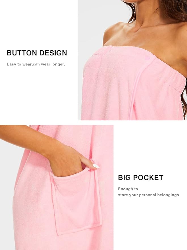 Knuffnee Women Bath Towel Robe Spa Body Wrap Shower Bathrobe Adjustable Snap Closure