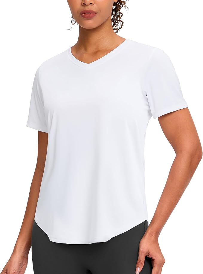 Womens Workout Tops V-Neck Short Sleeve UPF 50+ Sun Shirt Moisture Wicking Quick Dry Top for Gym, Running, Athletic