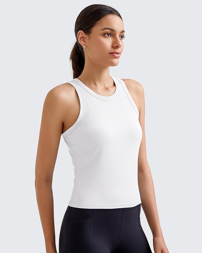 G4Free Workout Tank Tops for Women Slim Fitted Racerback Ribbed Athletic Gym Yoga Tanks Summer Casual